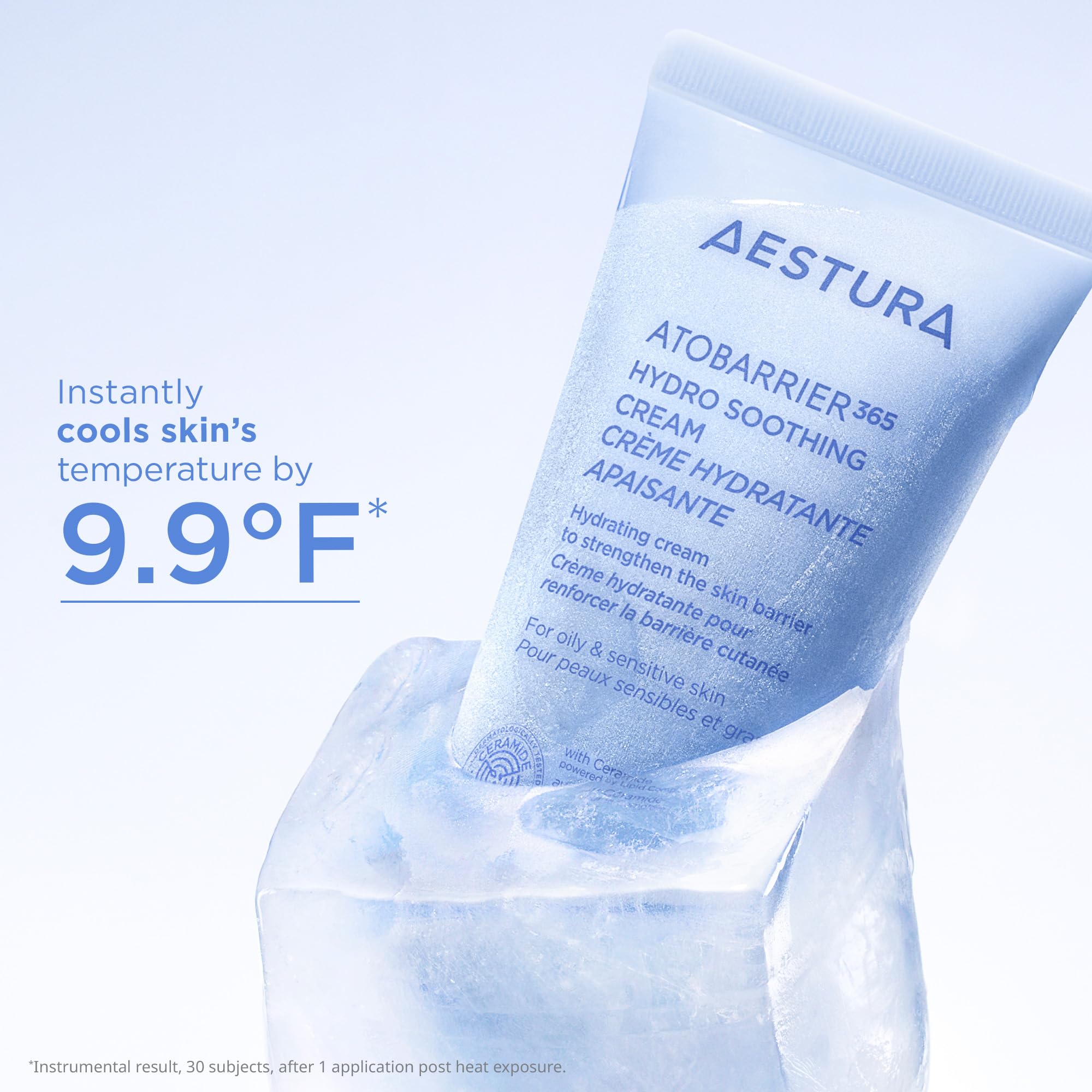 AESTURA cream spread on skin illustrating quick absorption and cooling