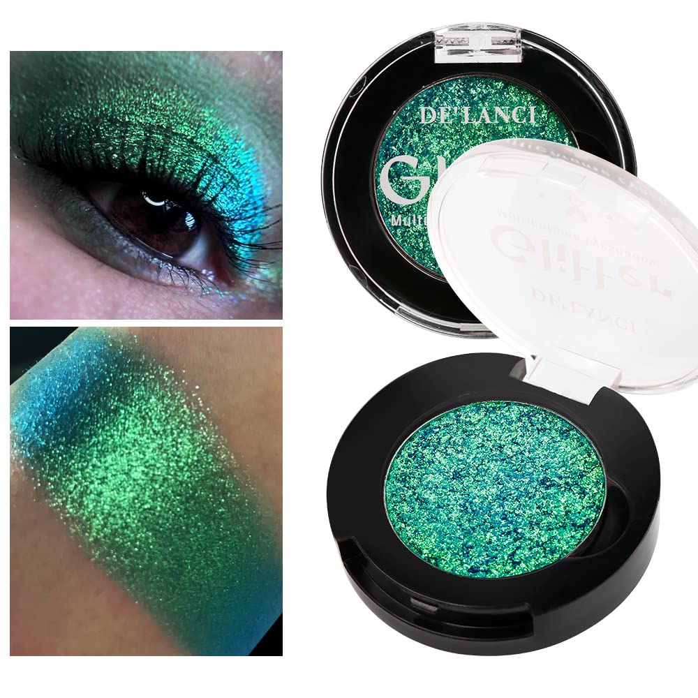 Afflano front pan compact green showing vibrant chameleon shimmer benefit