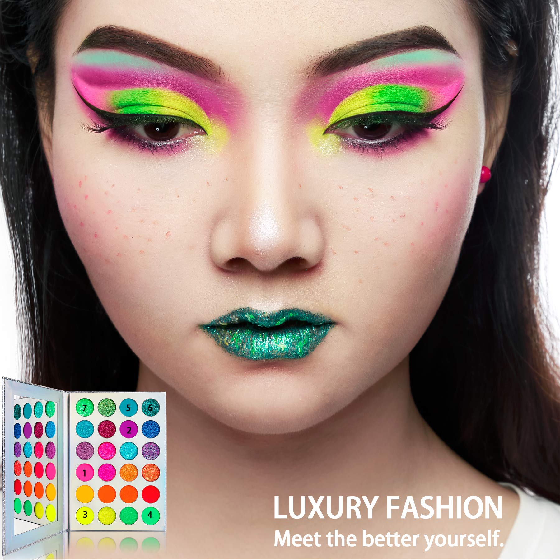 Afflano open 24-pan layout displaying neons and glitters for versatile use