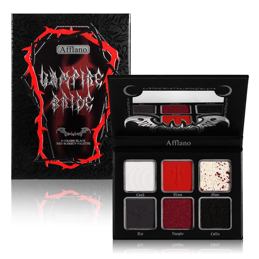 Afflano palette front packaging showing six gothic shades and compact design benefit