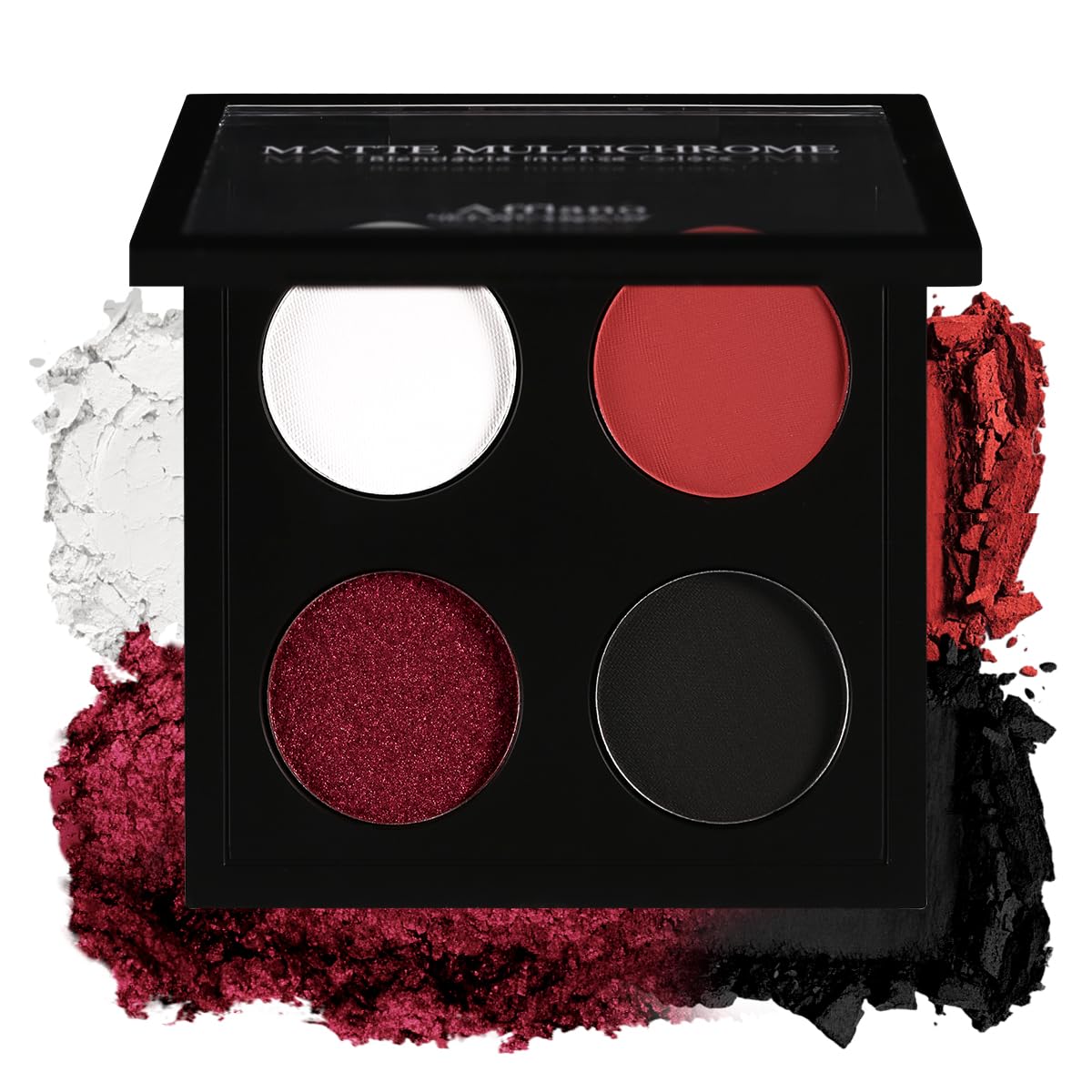 Afflano palette front packaging showing four shades and compact case for travel