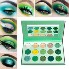 Afflano palette front packaging showing 15 shades and mirror for travel convenience