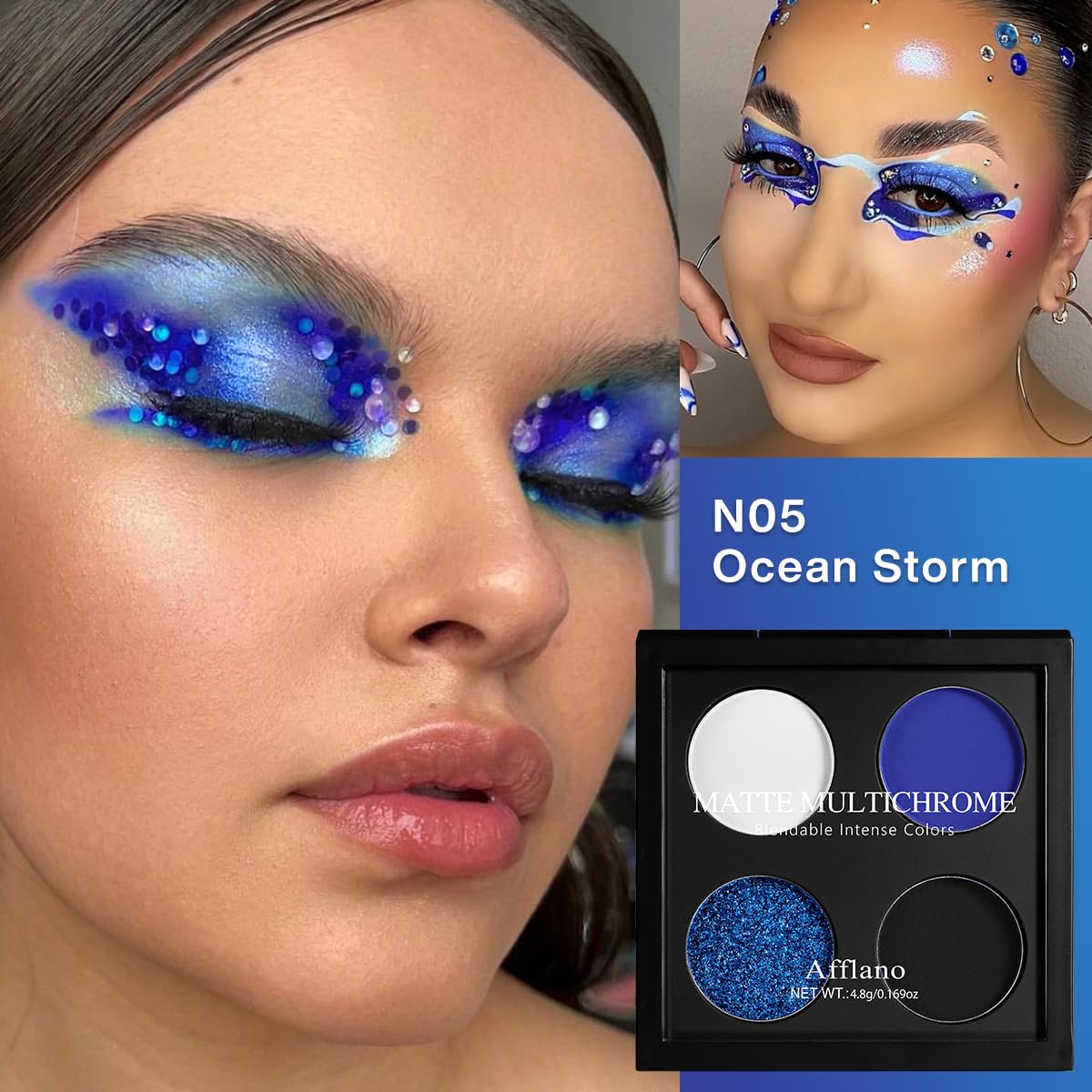 Afflano sparkling blue glitter on lid highlighting sparkle and eye‑catching finish