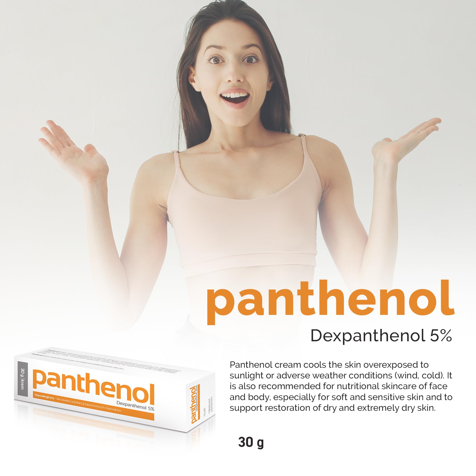 Close-up texture of Aflofarm Panthenol Cream showing smooth moisturizing finish