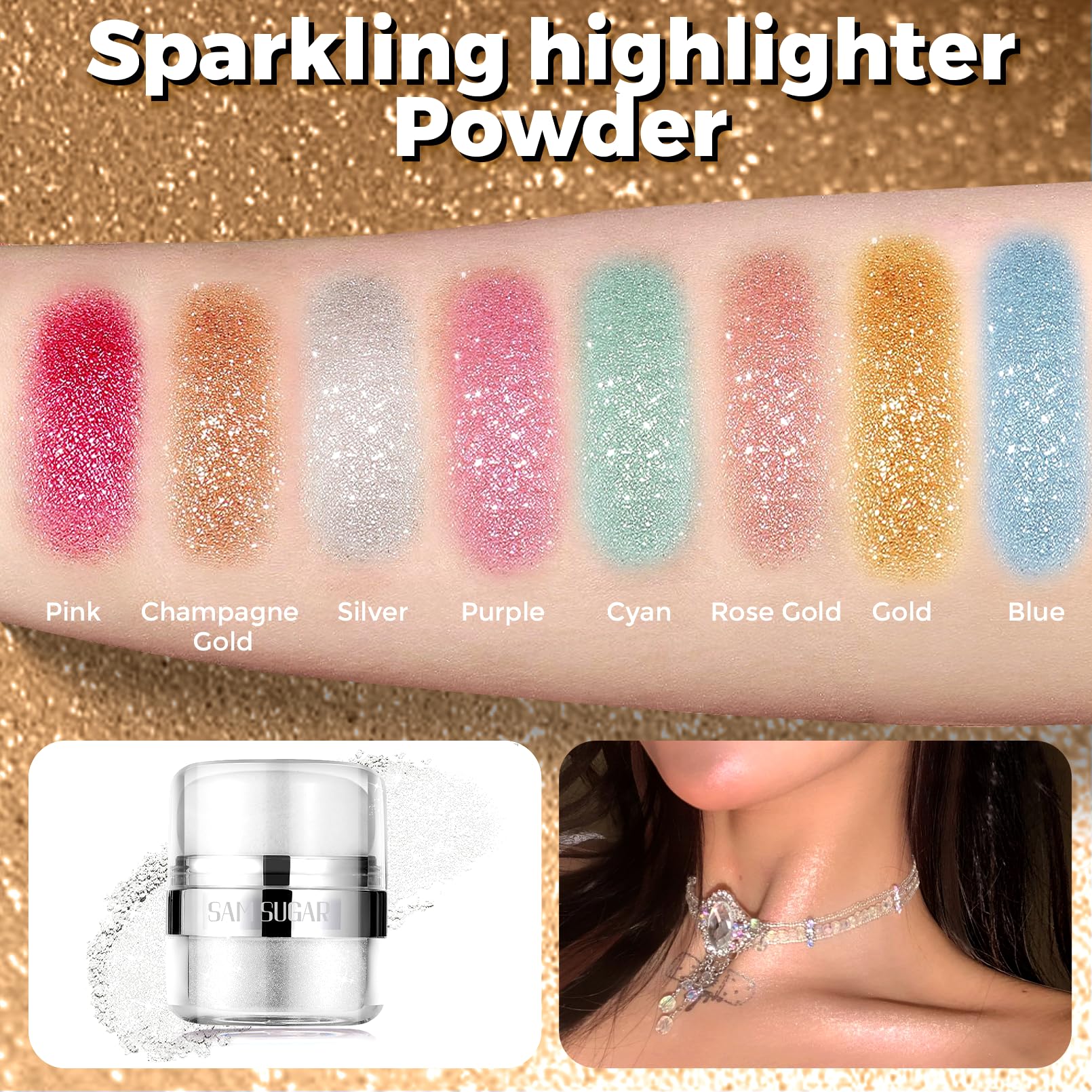 afmicat shimmer powder swatch showing fine texture and buildable glow