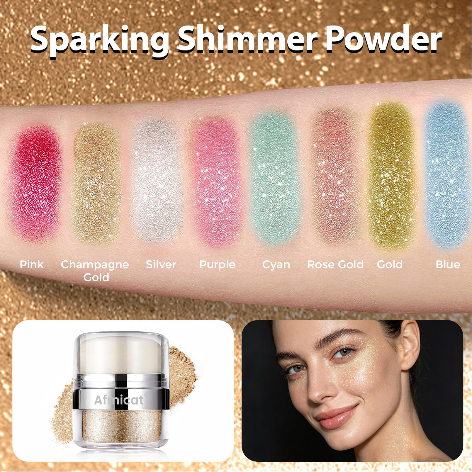 afmicat arm swatch displaying buildable champagne gold shimmer