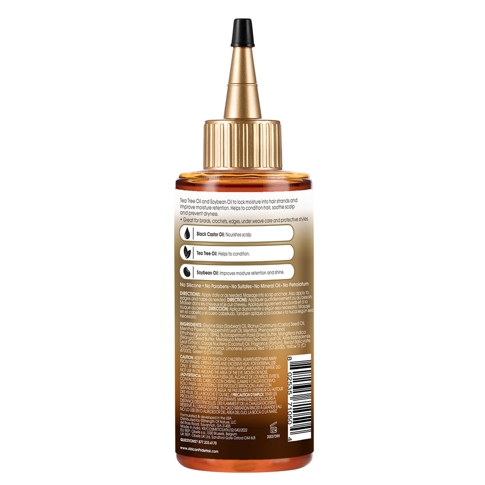 African Pride bottle on bathroom shelf in lifestyle setting showing daily routine fit