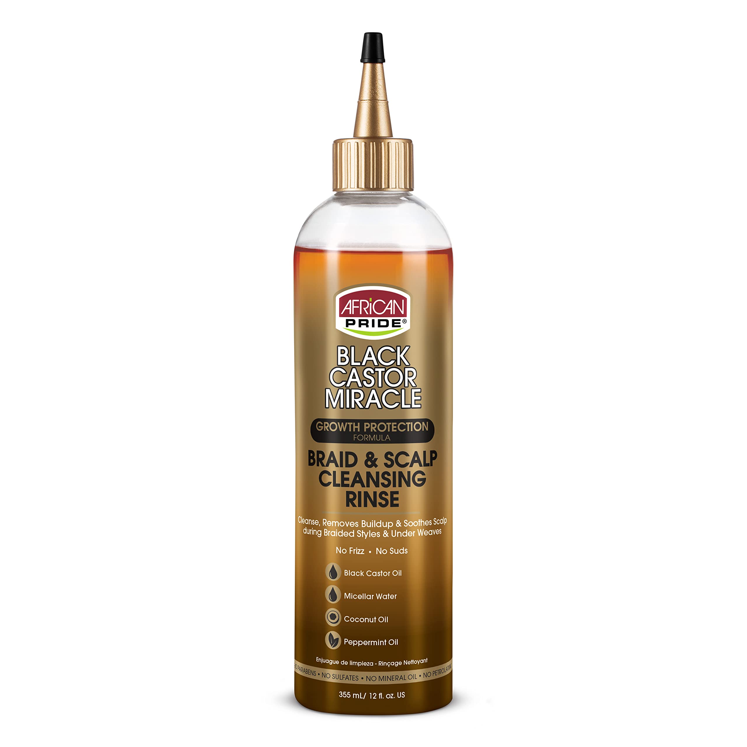 African Pride front bottle showing label and benefit of gentle cleanse