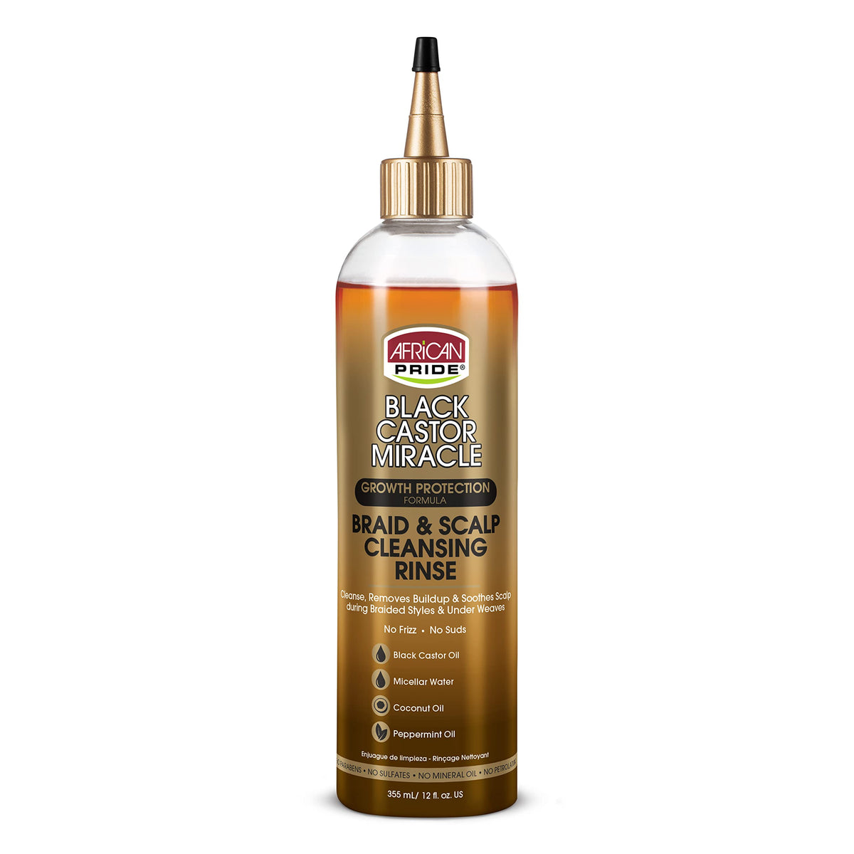 African Pride front bottle showing label and benefit of gentle cleanse