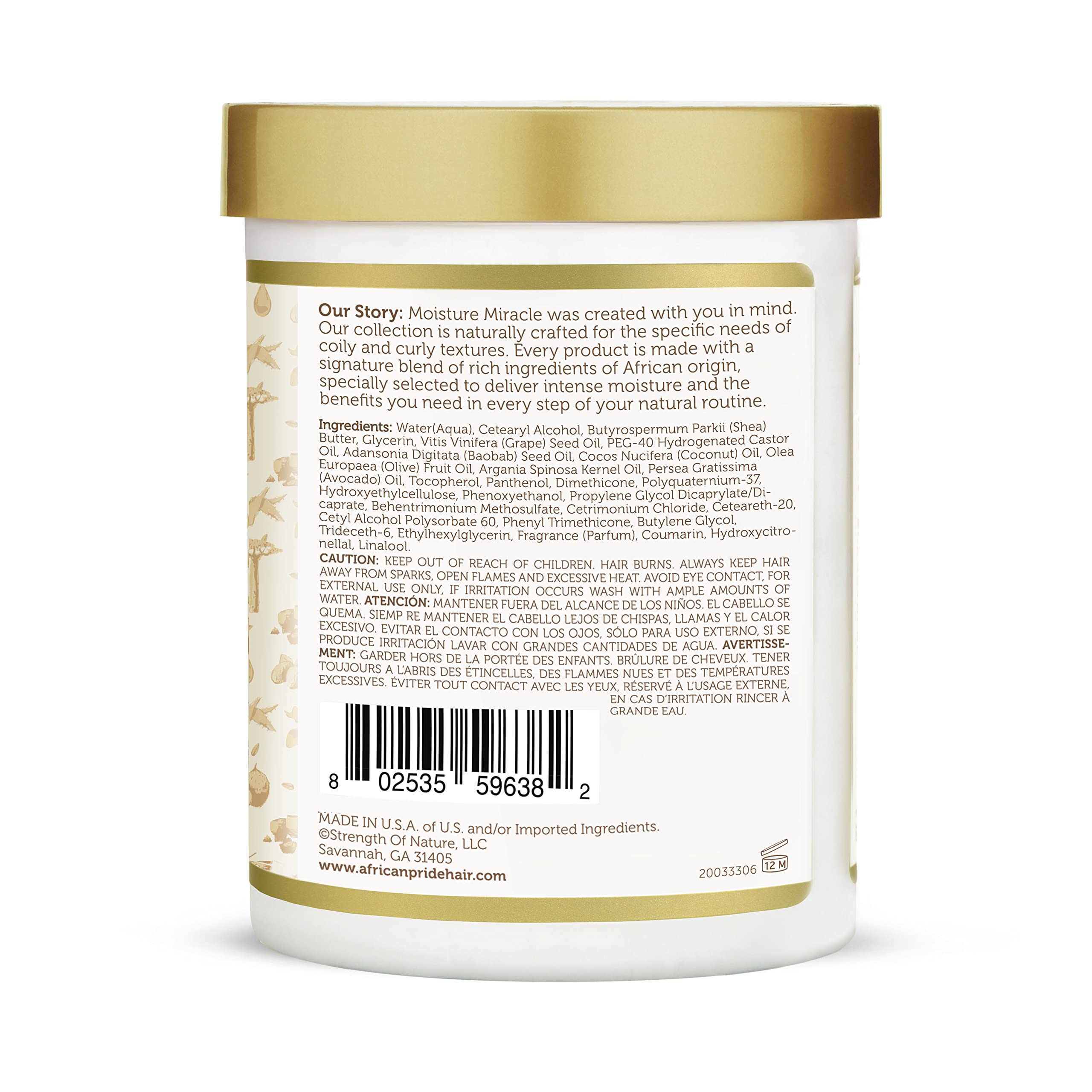African Pride label close-up with ingredient and claim detail