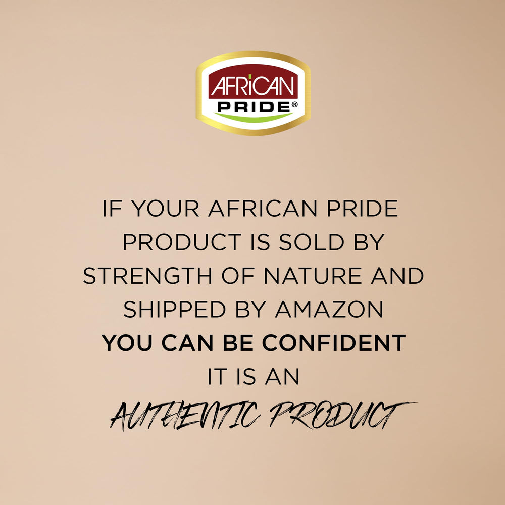 African Pride bottle staged on bathroom shelf for daily routine