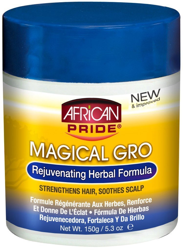 African Pride jar front view showing label and brand, highlights compact travel-friendly size