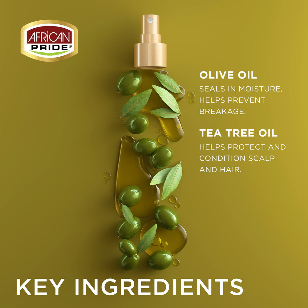 African Pride close-up label highlighting olive and tea tree oils