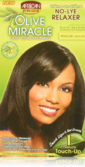 African Pride Olive Miracle front package showing kit contents and easy-use benefit