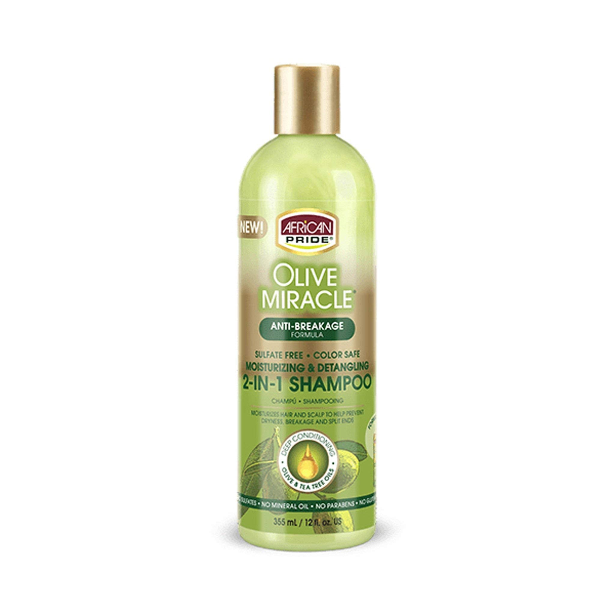 African Pride pouring creamy olive-textured formula demonstrating moisturizing slip