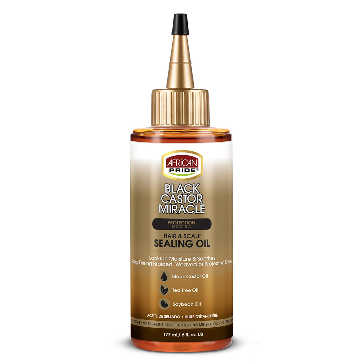 African Pride front bottle showing product and clear label for easy identification and use