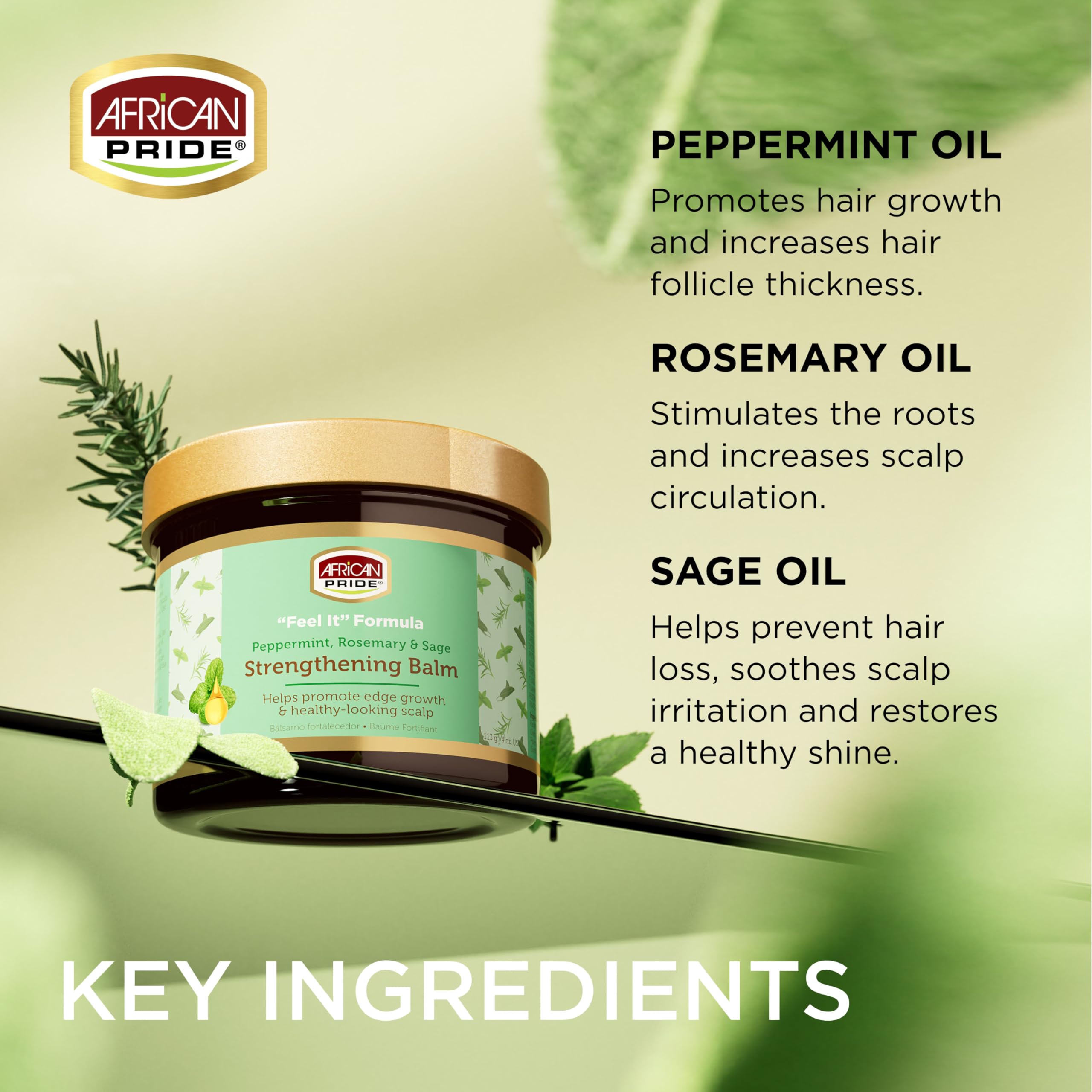 African Pride balm texture closeup highlighting lightweight, non-greasy finish