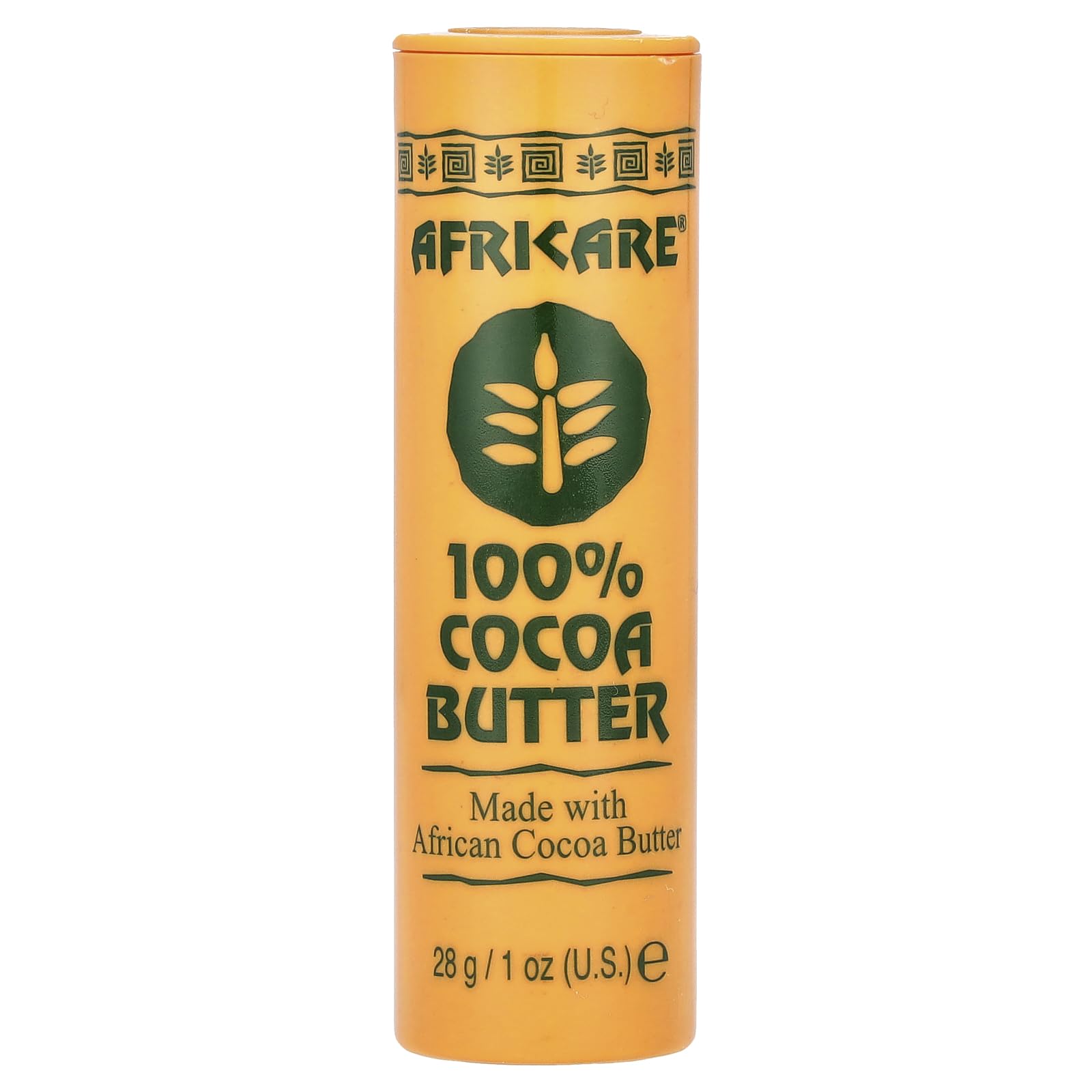 Africare cocoa butter front tin showing product label and compact size benefit