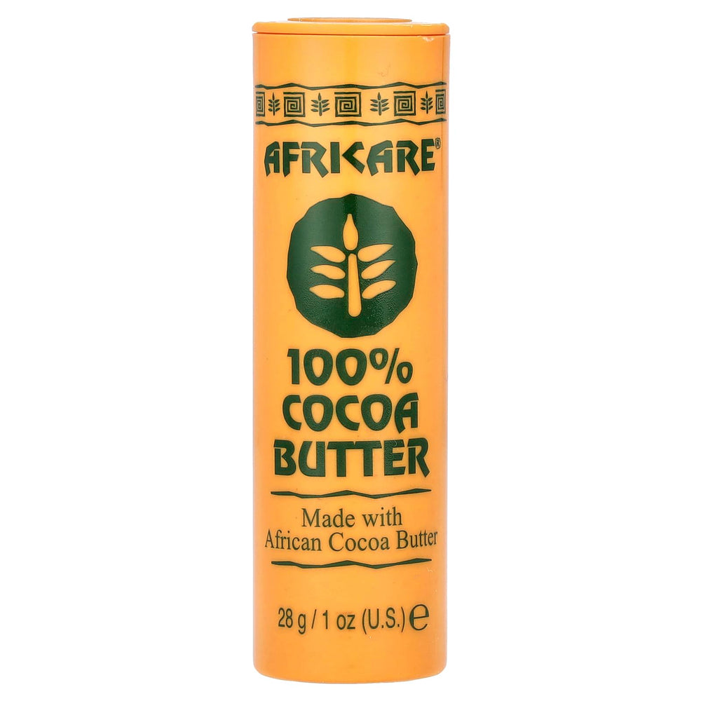 Africare cocoa butter front tin showing product label and compact size benefit