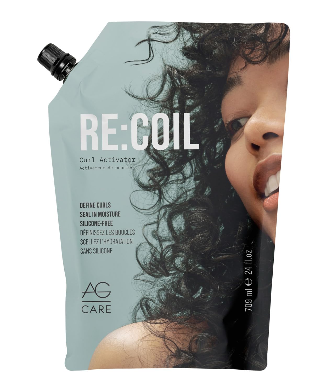 AG Care Re:Coil front pouch showing sustainable refill option and benefits