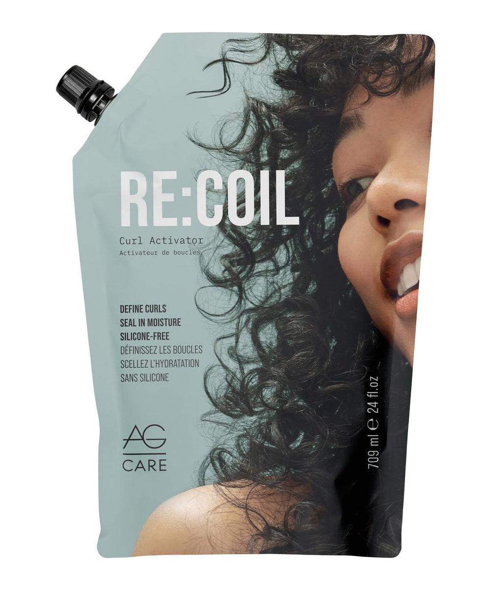 AG Care Re:Coil front pouch showing sustainable refill option and benefits