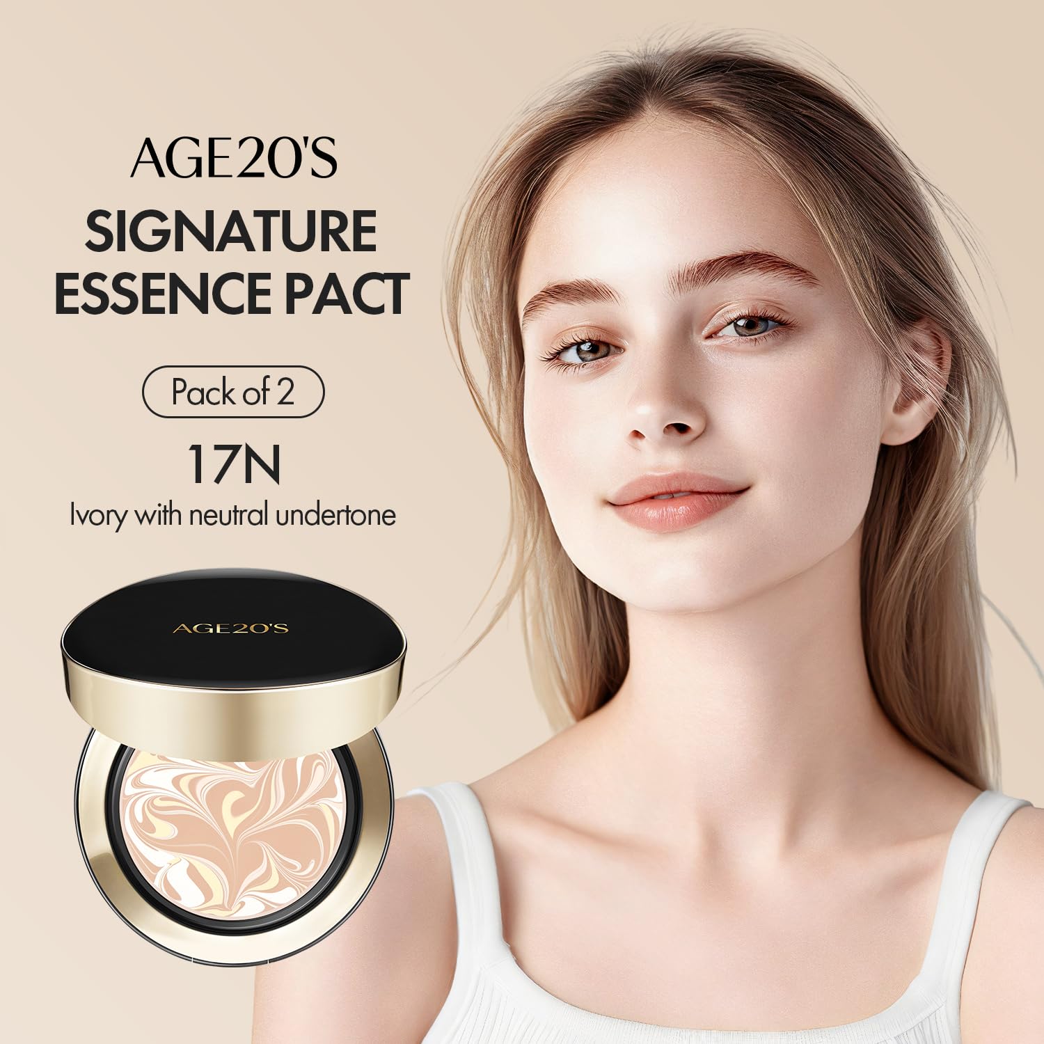 AGE20'S label close-up showing SPF 50+ protection and ingredient focus