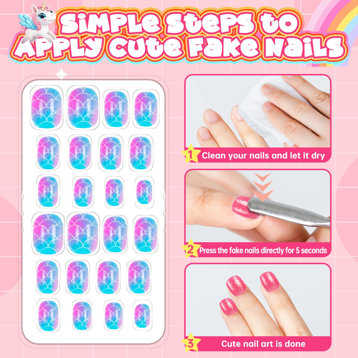 AGGKKY child pressing a pre-glued nail on, demonstrates quick application