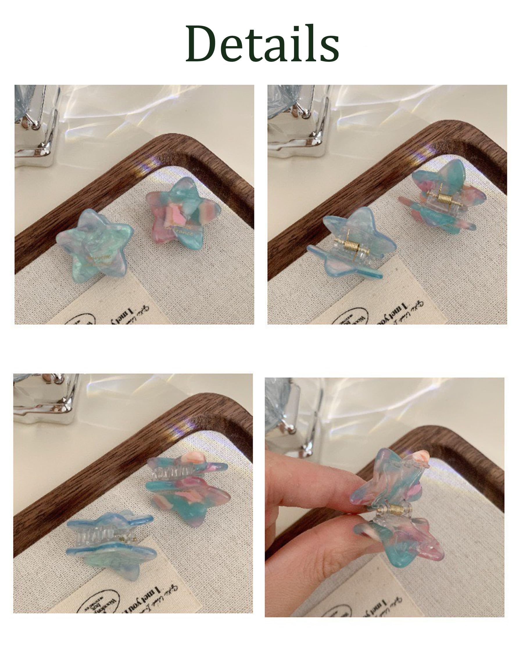Agirlvct colorful star-pattern clips arranged to show mix-and-match appeal