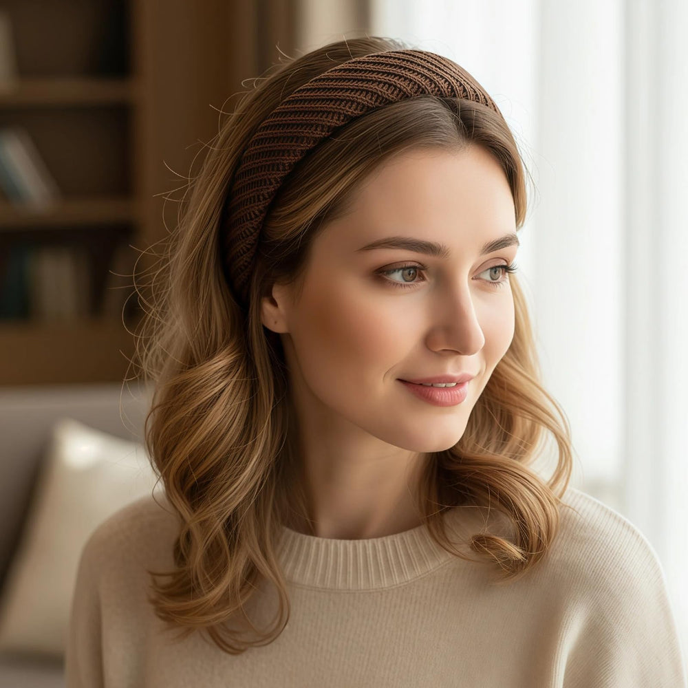 Agirlvct model wearing headband side profile demonstrating secure, non-slip fit