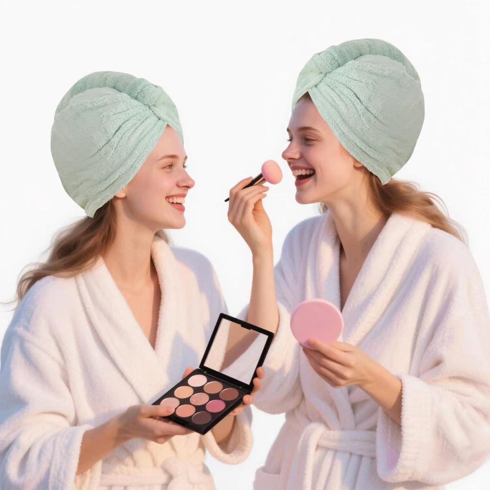 AGKXHDEC button and loop detail secures wrap and keeps hair hands-free