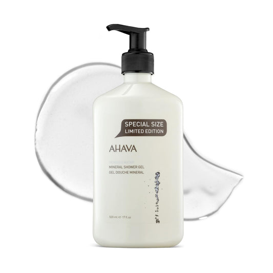 AHAVA front bottle view showing label and size with clear moisturizing benefits