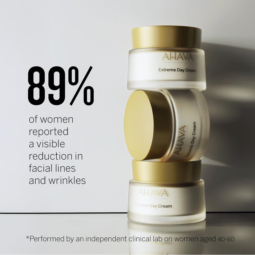 AHAVA jar beside a tape measure for 1.7 oz scale, confirms compact travel size