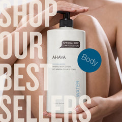 AHAVA bottle on bathroom shelf in a clean lifestyle setting benefit