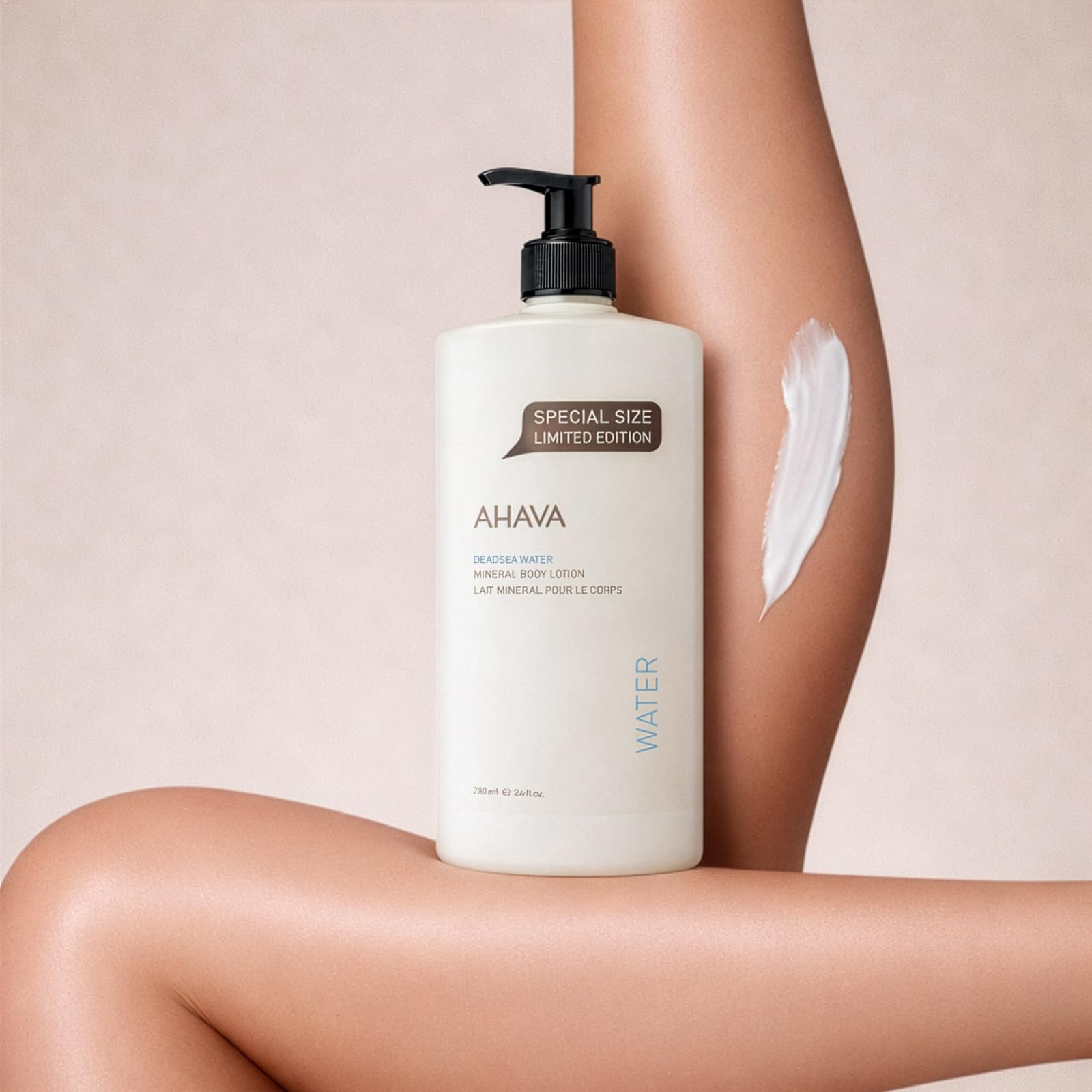 AHAVA applying lotion to damp skin to lock in moisture benefit