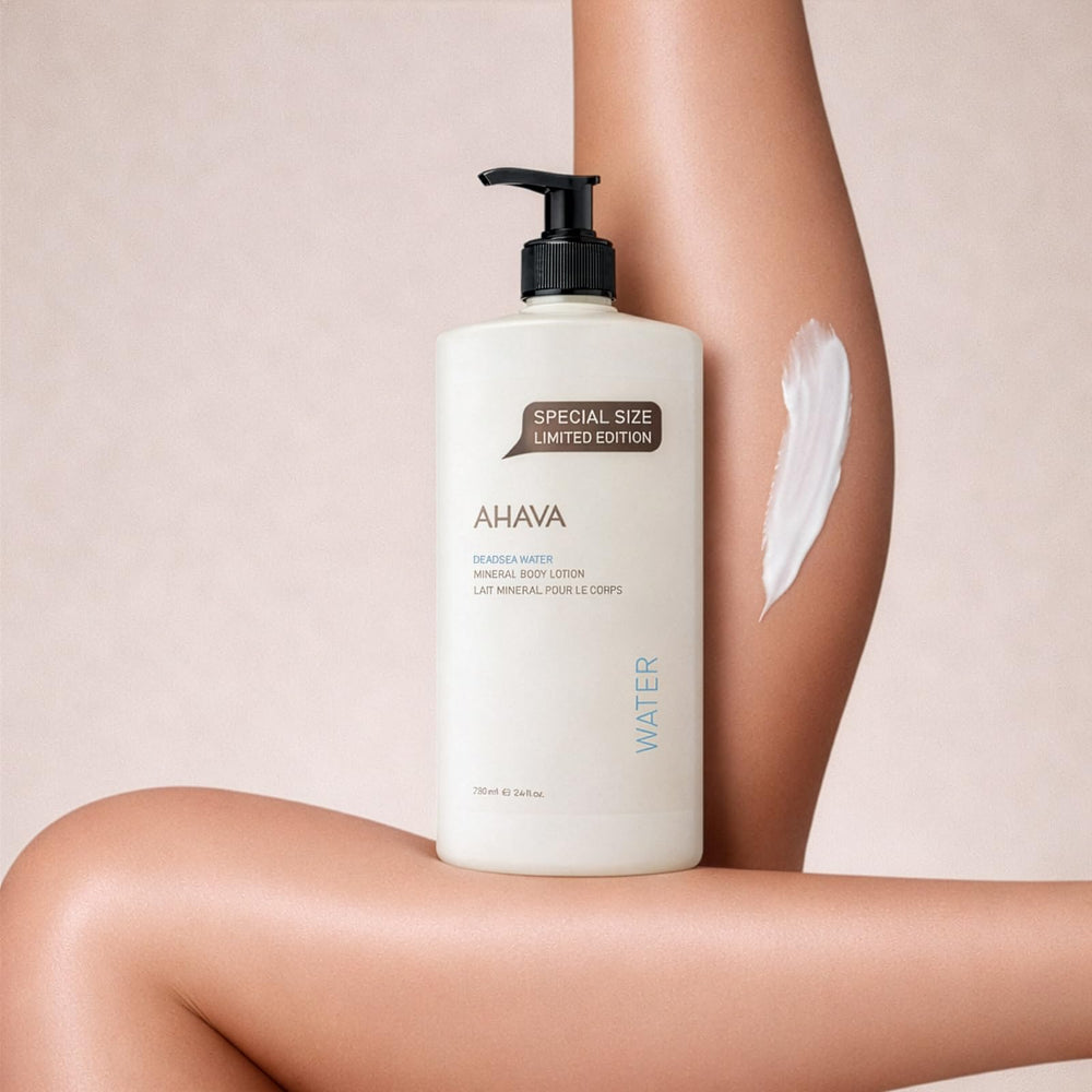 AHAVA applying lotion to damp skin to lock in moisture benefit