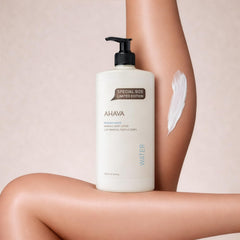 AHAVA applying lotion to damp skin to lock in moisture benefit