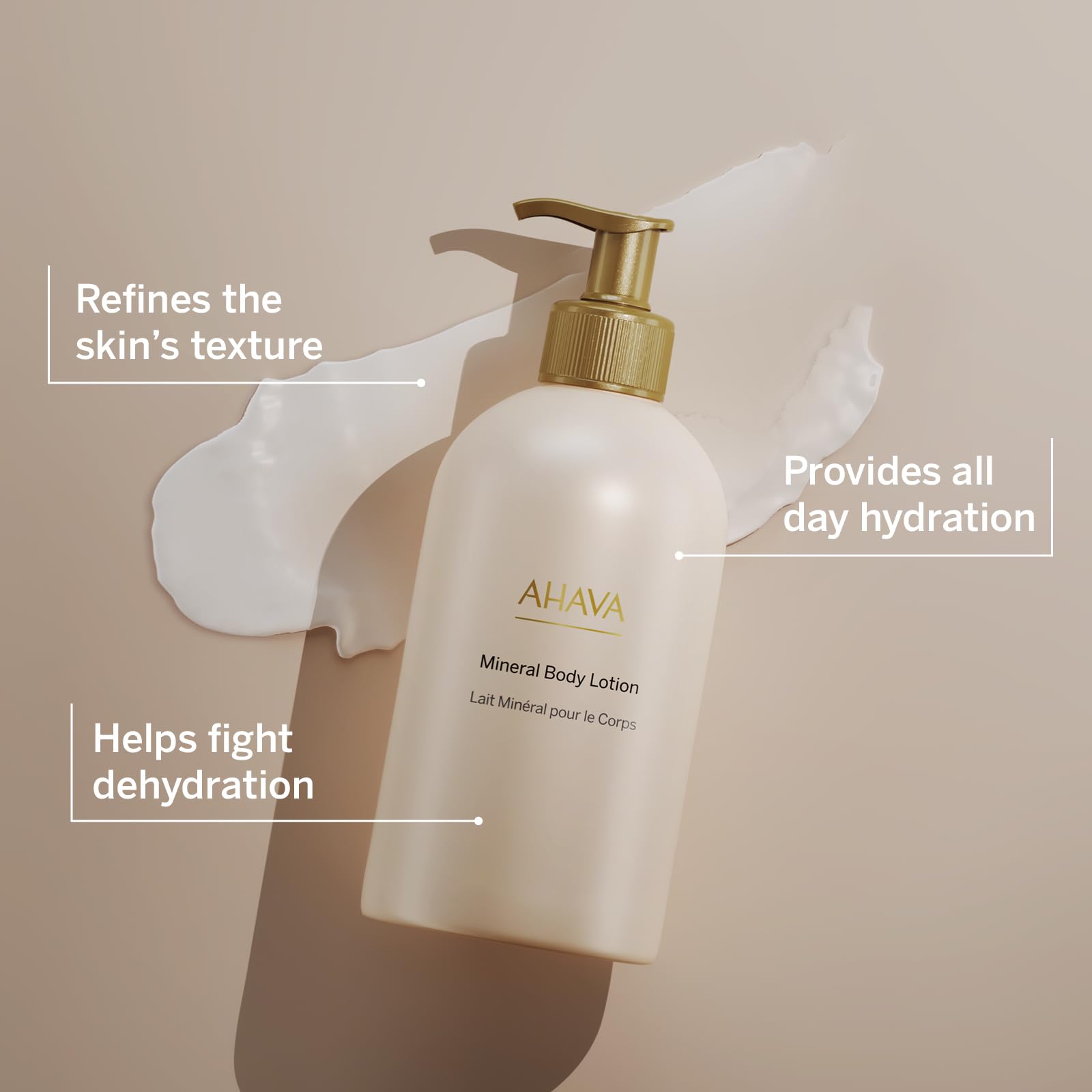AHAVA pump dispensing lotion highlighting convenient controlled use