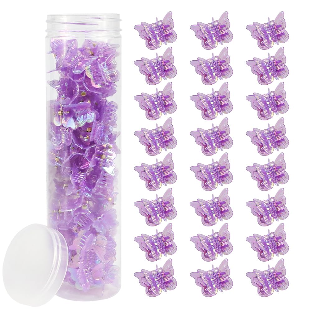 AHONEY clear box of purple butterfly clips for easy storage