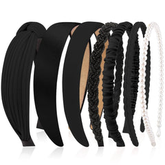 AHONEY front pack of seven black headbands showing variety and value
