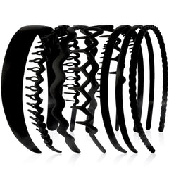 AHONEY front pack of seven black headbands showing variety and convenience