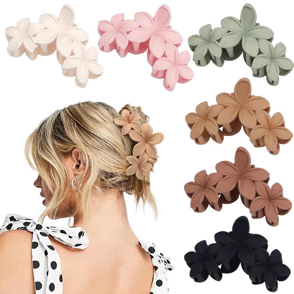 AHONEY front view of six neutral flower clips showing colors and design, stylish accent