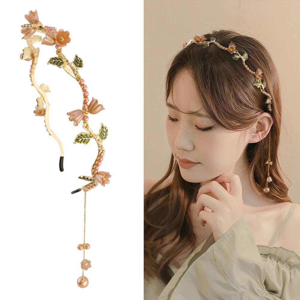 AHONEY front view of gold flower headband showing full design and fit
