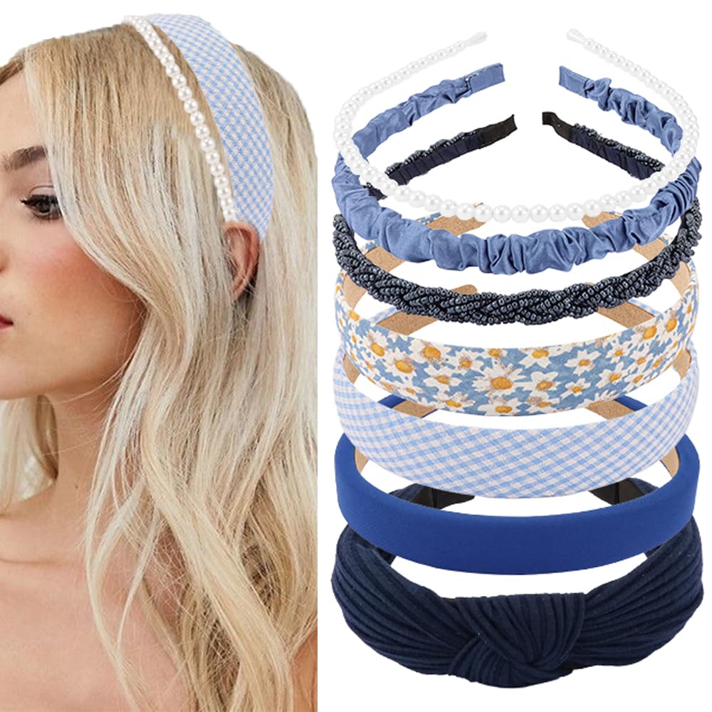 AHONEY front pack of seven navy headbands showing variety and convenience