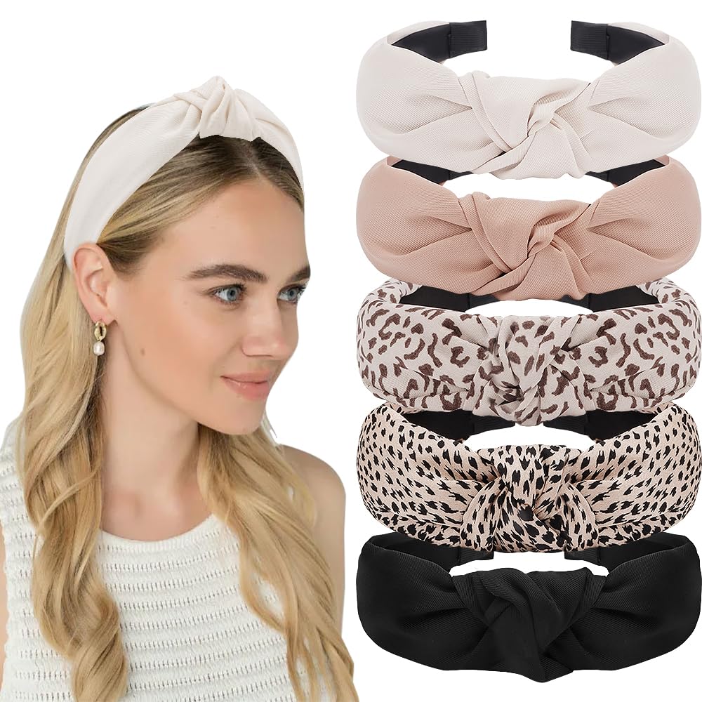 AHONEY front pack of five neutral headbands showing variety and convenience