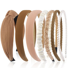 AHONEY front pack of seven neutral headbands showing variety and convenience