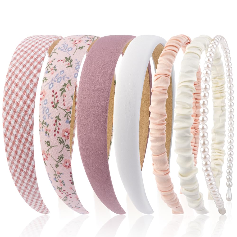 AHONEY front pack of seven pink headbands shows variety and easy gifting benefit