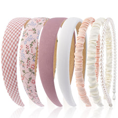 AHONEY front pack of seven pink headbands shows variety and easy gifting benefit