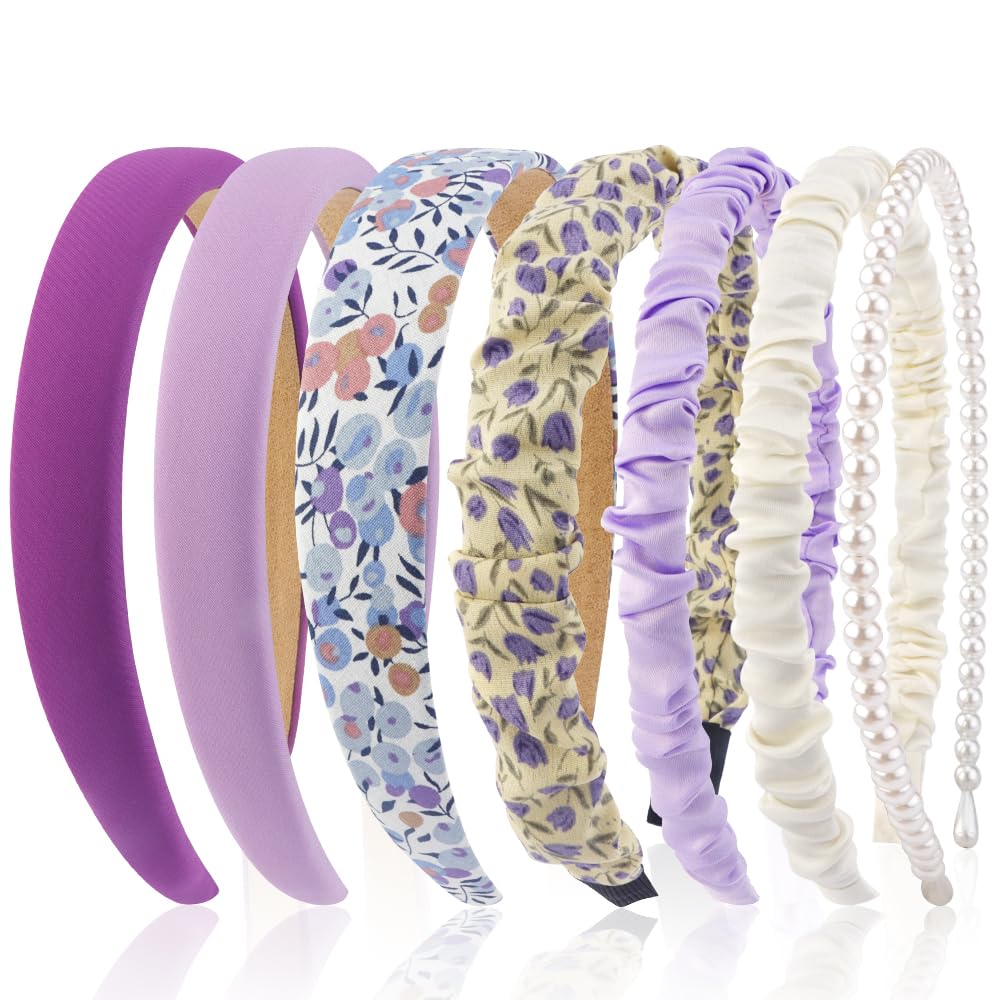 AHONEY front pack of seven purple headbands showing variety and coordinated colors