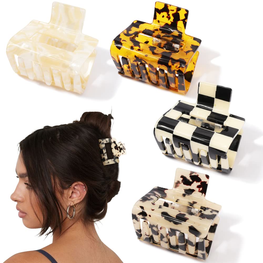 AHONEY front view of four tortoise clips showing patterns and packaging, stylish coordination benefit