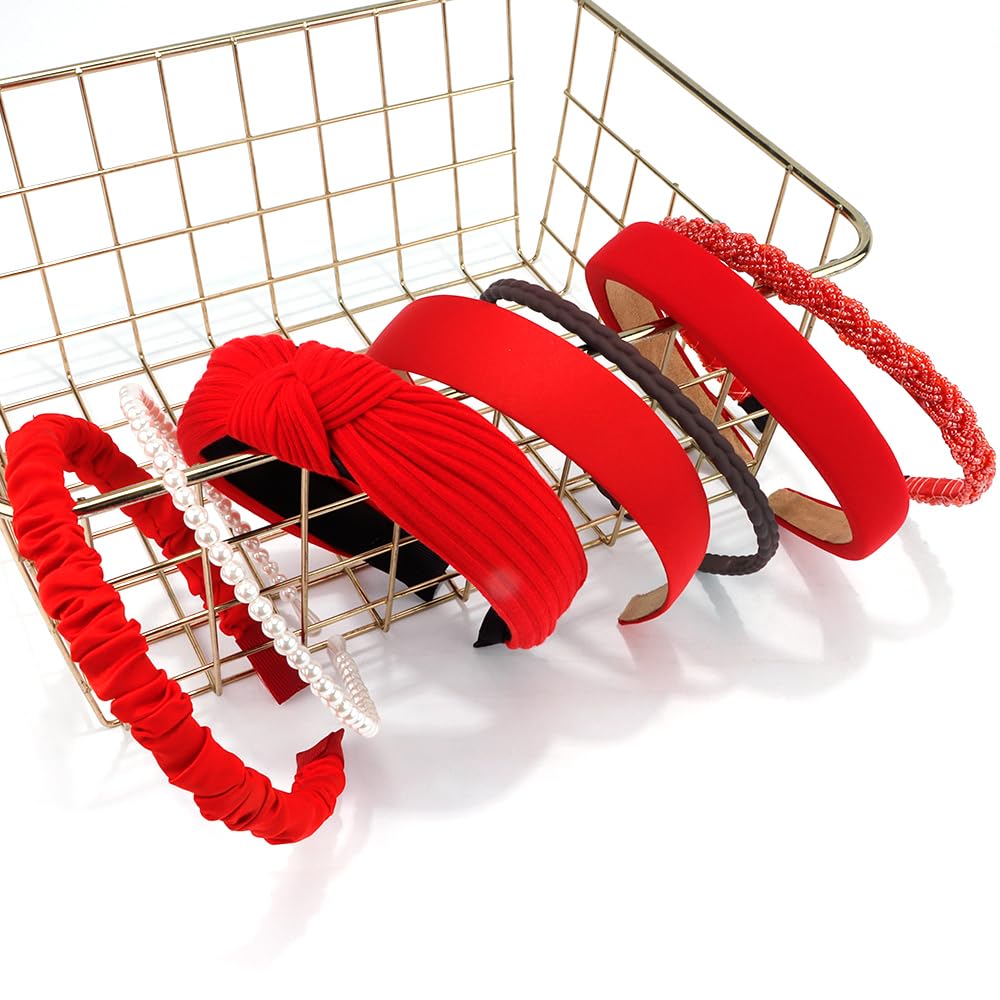 AHONEY red headband worn in hairstyle demonstrating secure stay and style